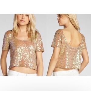 BCBGeneration Nude Sequin Crop Top